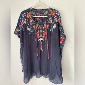 Johnny Was Selena Blouse Women’s Medium Embroidered Floral Tunic Poncho
